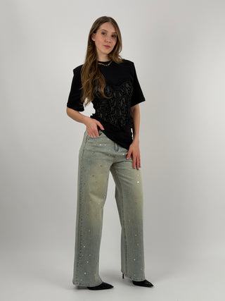 Corsetto Nero con Pizzo e Bottoncini