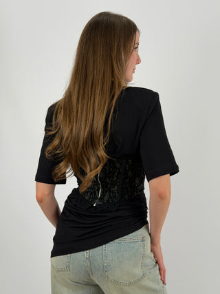 Corsetto Nero con Pizzo e Bottoncini