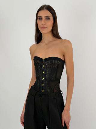 Corsetto in Pizzo con Ricami Nero