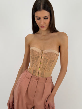 Corsetto in Pizzo con Ricami Rosa Antico