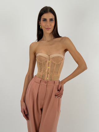 Corsetto in Pizzo con Ricami Rosa Antico