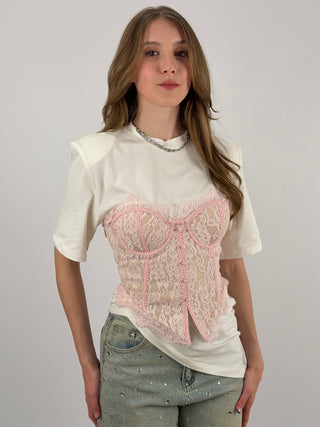Corsetto Rosa con Pizzo e Bottoncini