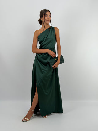 Abito Lungo Monospalla con Spacco Verde Smeraldo
