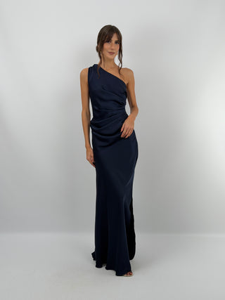 Abito Satin Monospalla Blu