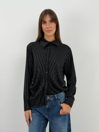 Camicia a Righe Nera con Arricciatura