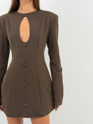 Brown Structured Dress with Cut Out