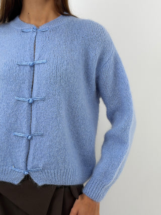 Dusty Blue Mohair Cardigan with Frog Closures