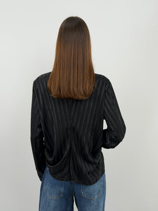 Camicia a Righe Nera con Arricciatura