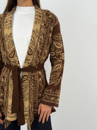 Brown Long Patterned Cardigan