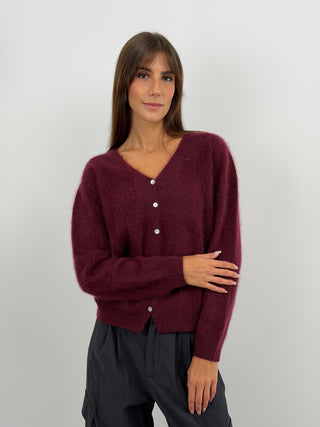 Cardigan Scollo a V in Lana e Cashmere Bordeaux