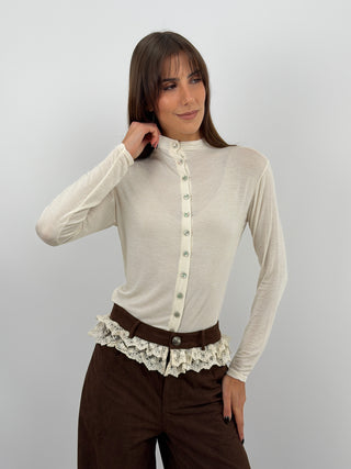Pull Cachemire Ultralight avec Boutons Crème