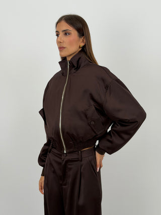 Giacca Bomber Satin Marrone Lumina