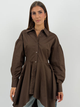 Abito Camicia Asimmetrico Marrone Lumina