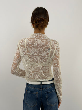Maglia in Pizzo con Colletto Panna