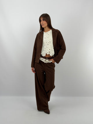 Pantaloni Suede con Pizzo Marroni - Lumina