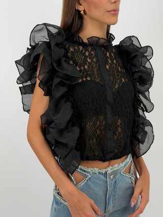 Top in Pizzo con Volant Nera