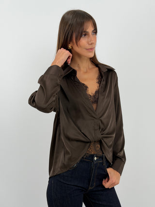 Blusa con Pizzo Marrone