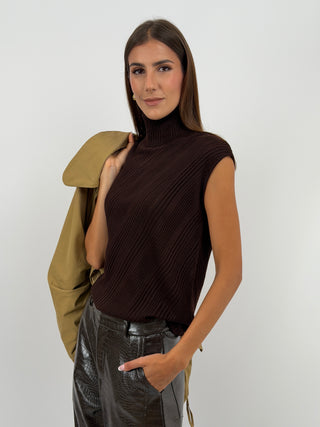 Maglia a Collo Alto Marrone