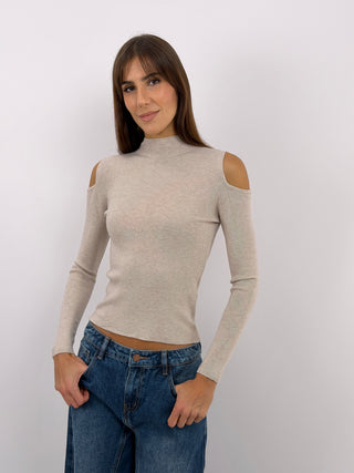 Beige Cut Out Knit Top