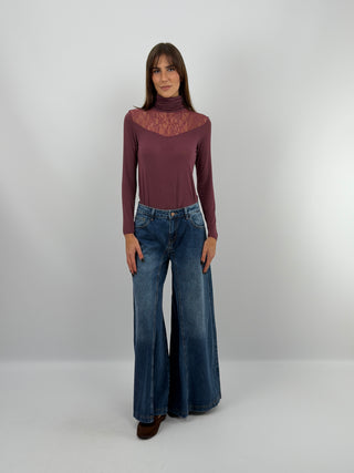 Burgundy Ultralight Cashmere Sweater with Lace