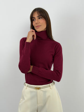 Dolcevita bordeaux a maniche lunghe con collo alto.