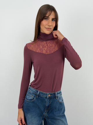 Pull Ultralight Cachemire avec Dentelle Bordeaux