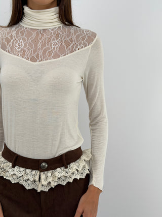 Pull Ultralight Cachemire avec Dentelle Crème