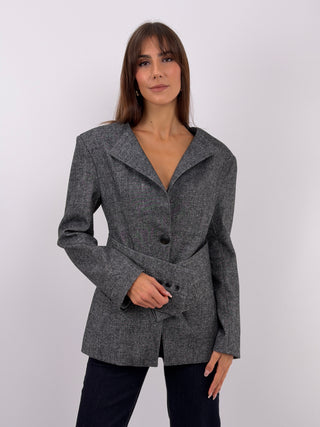 Grey Belted Blazer - Lumina