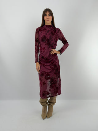 Robe Bordeaux en Velours à Motifs