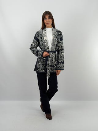Blue Long Patterned Cardigan