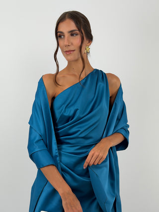 Stola in Satin Blu Petrolio