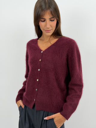 Cardigan Scollo a V in Lana e Cashmere Bordeaux