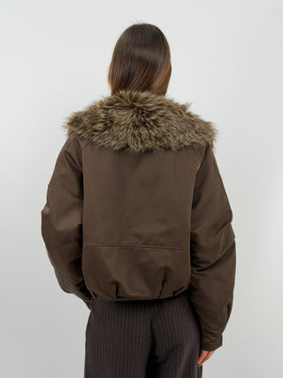 Brown Bomber Jacket with Fur
