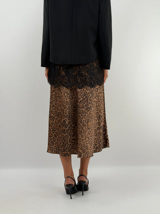 Leopard Print Satin Skirt