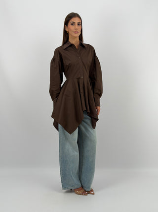 Abito Camicia Asimmetrico Marrone Lumina