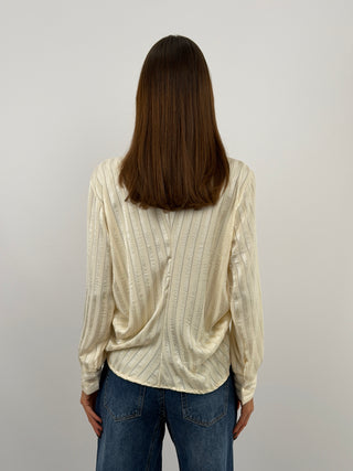 Chemise Rayée Crème à Fronces