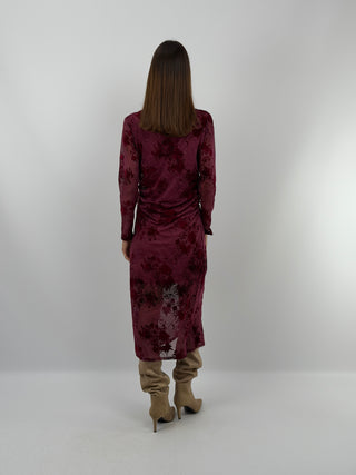 Robe Bordeaux en Velours à Motifs