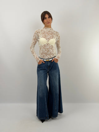 Maglia in Pizzo con Colletto Panna