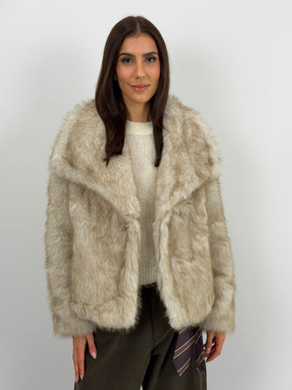 Pelliccia con Collo Ampio Ginevra Beige