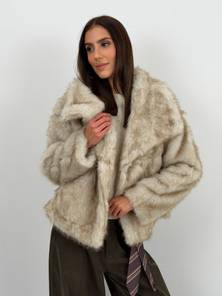 Pelliccia con Collo Ampio Ginevra Beige