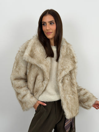 Pelliccia con Collo Ampio Ginevra Beige
