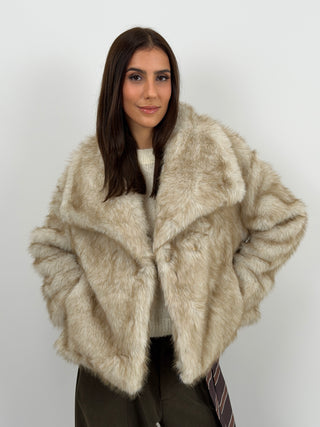 Pelliccia con Collo Ampio Ginevra Beige