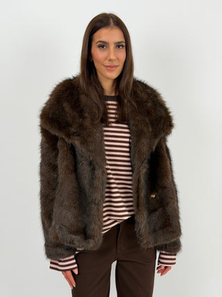 Pelliccia con Collo Ampio Ginevra Marrone