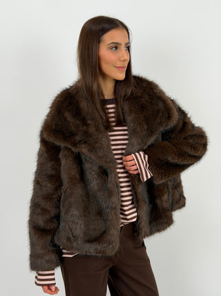 Pelliccia con Collo Ampio Ginevra Marrone