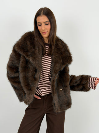 Pelliccia con Collo Ampio Ginevra Marrone