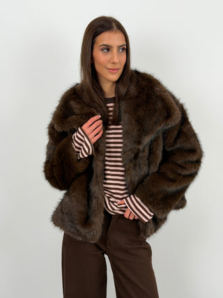 Pelliccia con Collo Ampio Ginevra Marrone