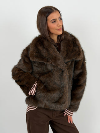 Pelliccia con Collo Ampio Ginevra Marrone