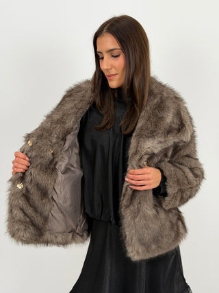 Pelliccia con Collo Ampio Ginevra Tortora