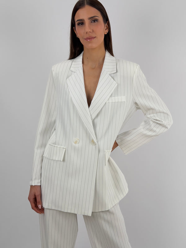 Sinner Black Pinstriped Jacket and Trousers Set
