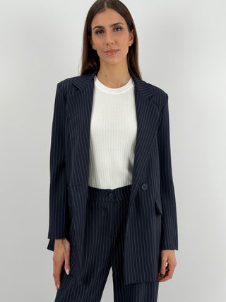 Sinner Black Pinstriped Jacket and Trousers Set